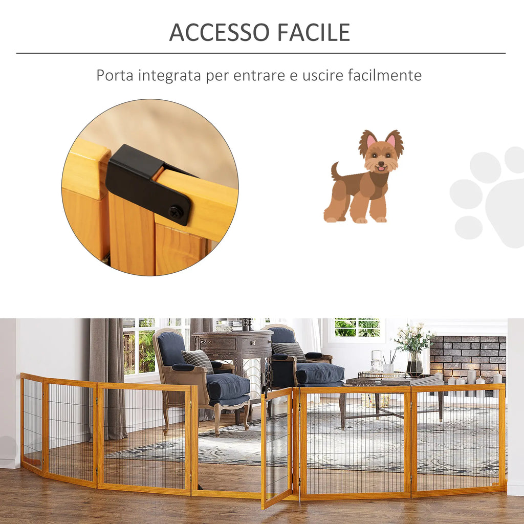 Wooden and Steel Dog Gate for Small/Medium Size Dogs with 6 Folding Panels, 432x36x70cm - Borge' Group Limited