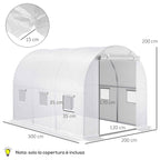 Outsunny PE Greenhouse Cover with 6 Windows, Roll-Up Door and Buried Edges, 3x2x2 m, White