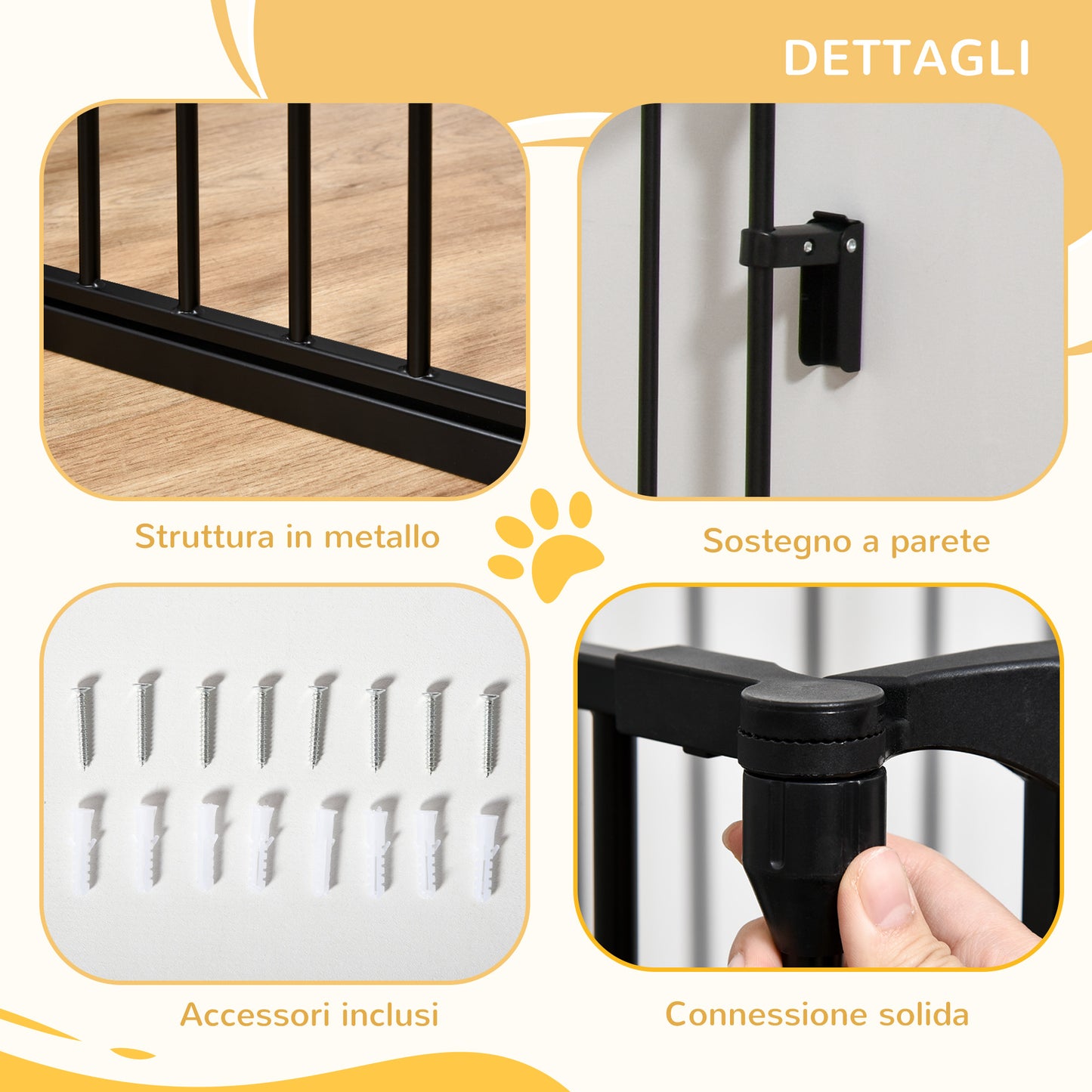 PawHut 3-Panel Folding Dog Gate for Small and Medium Size Dogs, 180x3x74.5 cm, Black