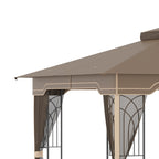 Garden Gazebo with Mosquito Net, Double Roof and Metal Frame, 3.7x3m Brown and Beige