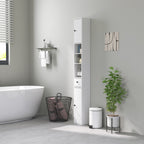 Space-Saving Bathroom Column with 2 Cabinets, 3 Open Shelves and Drawer, in Wood, 20x20x178 cm, White