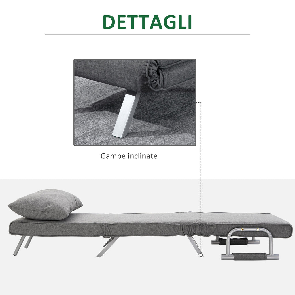 HOMCOM Single Armchair Bed with 5-Level Adjustable Backrest and Fabric Cushion, Light Gray - Borgè