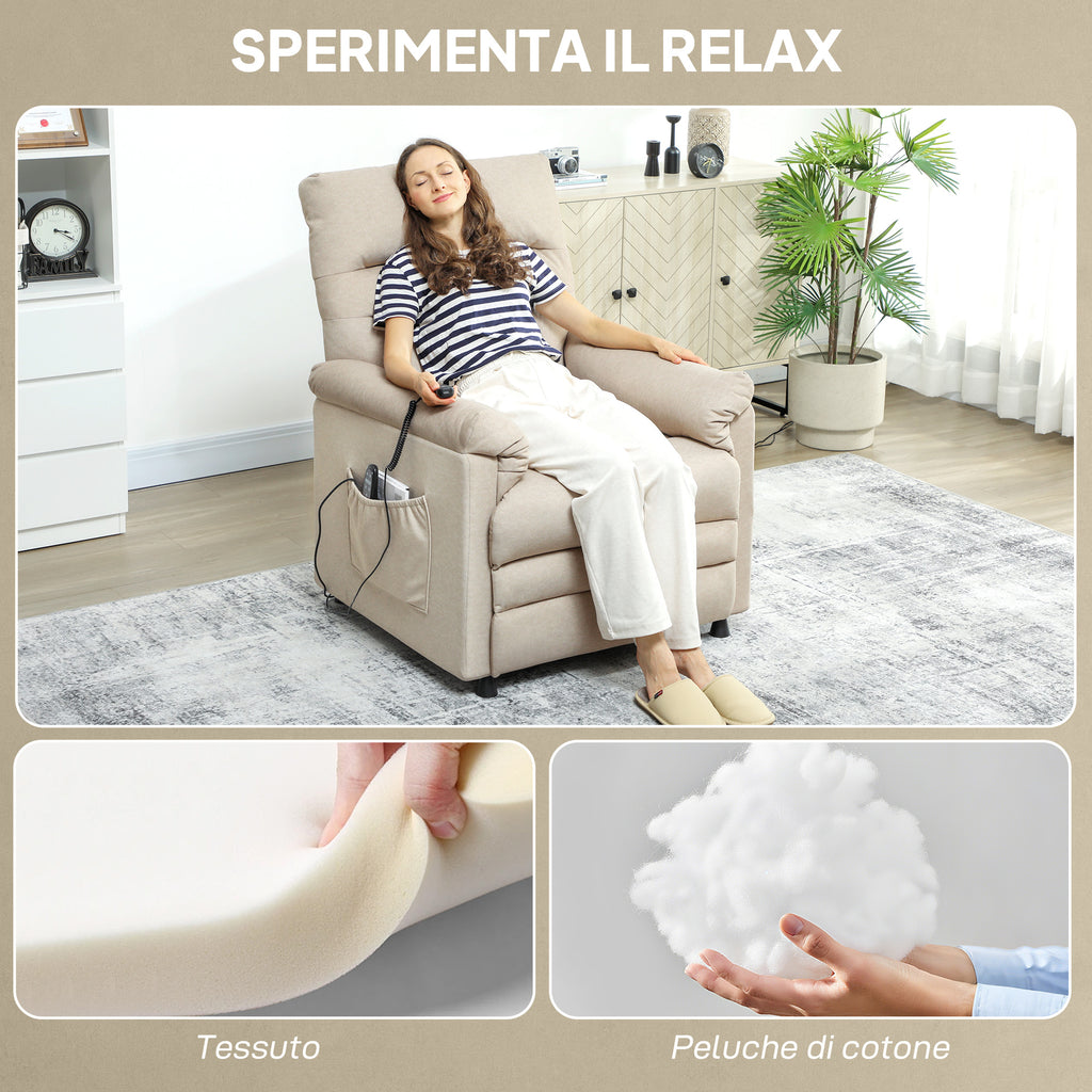 Recliner Chair with Footrest, Heated, 8 Massage Points and 5 Modes, Velvet Fabric, Beige