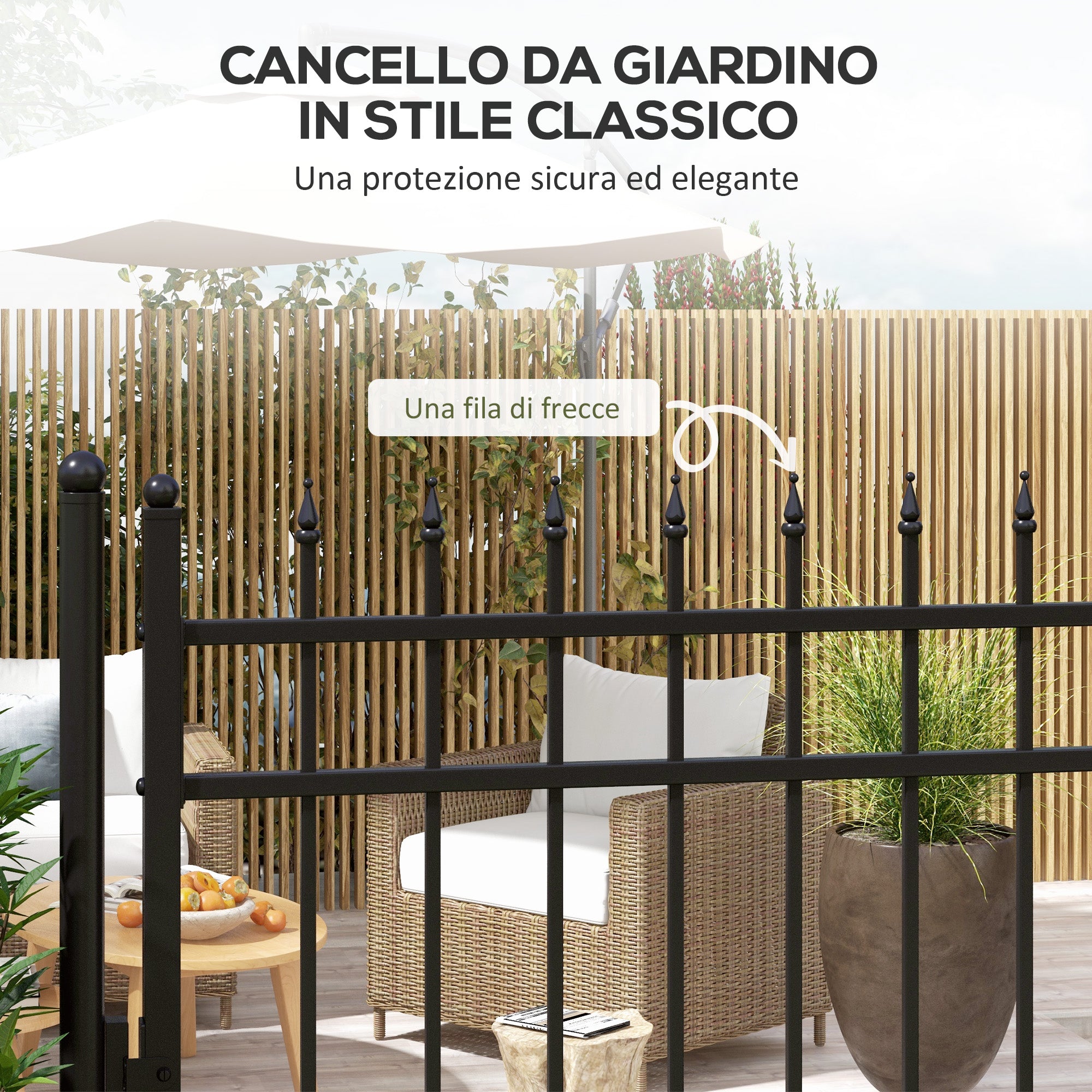 Safety Gate with Lock, 3 Keys and 2 Posts, in Galvanized Steel, 107x204 cm, Black