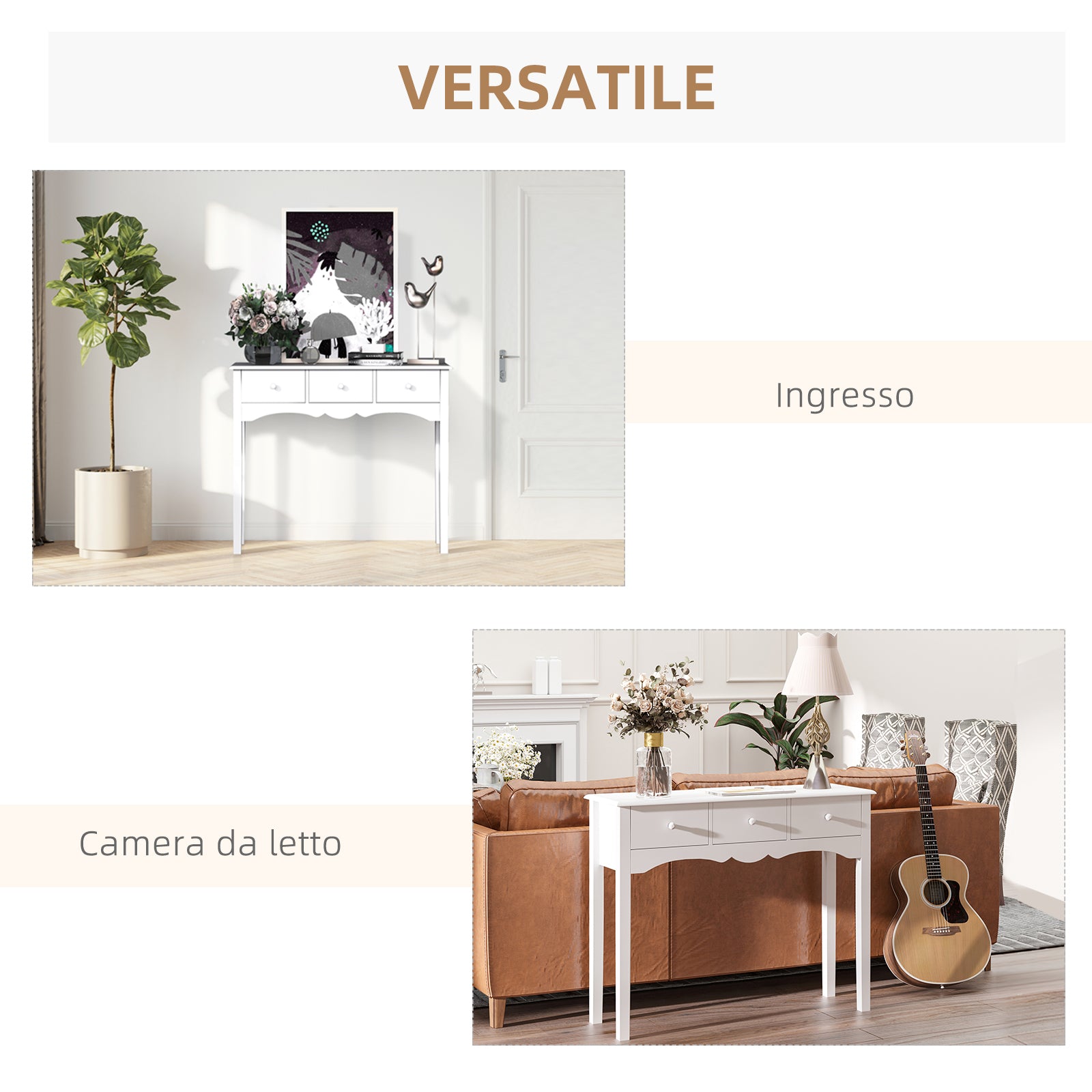 Modern MDF Entrance Console Table with 3 Drawers, 100x32x85 cm, White