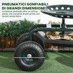 Outsunny Garden Cart with Adjustable Seat and Bottom Tray, Steel and PP, 83x36.5x45-60 cm, Dark Green