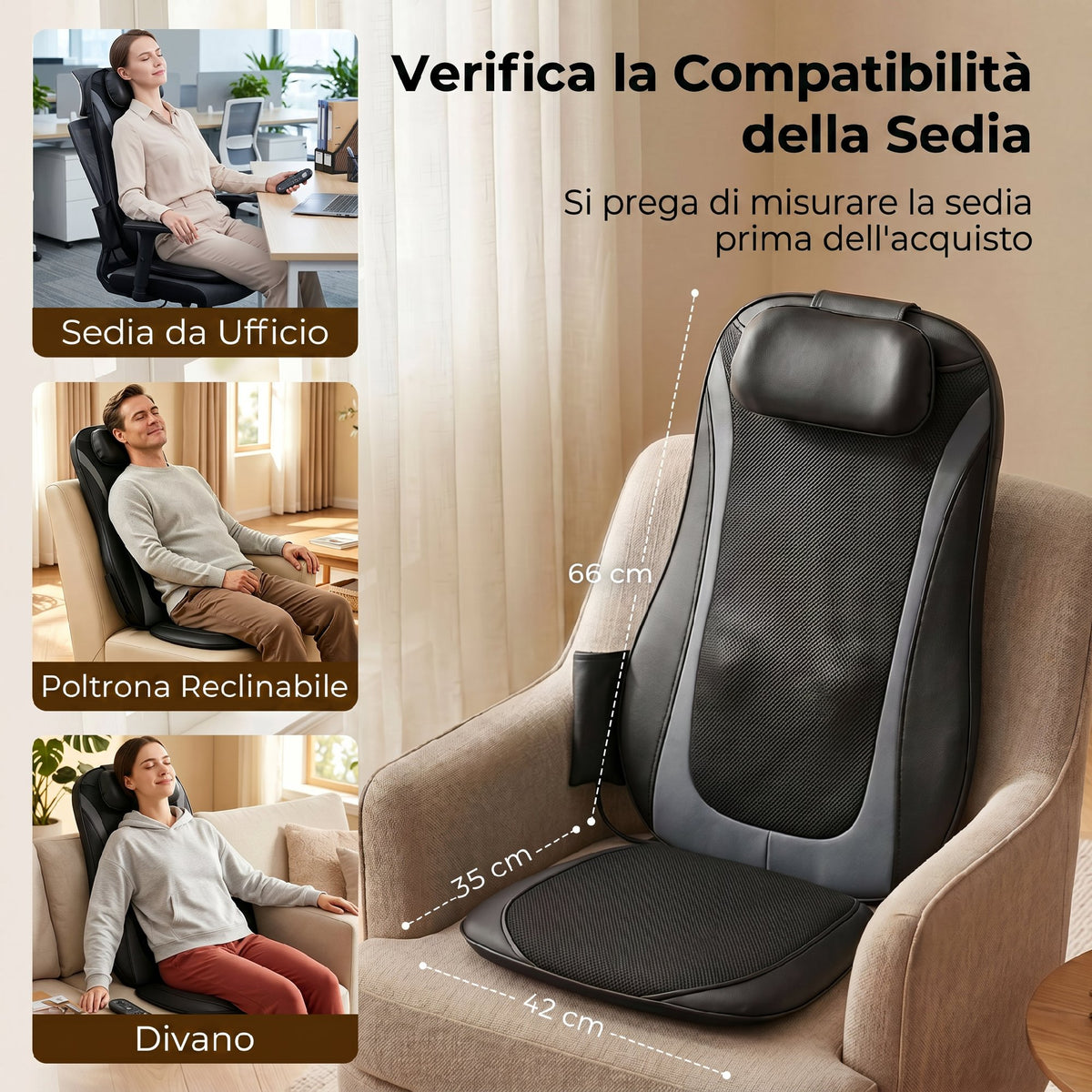 HOMCOM Massage Seat with Heat, Shiatsu and Kneading for Back, Vibration for Hips and Thighs, Black