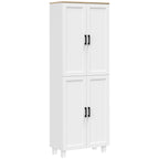 Wooden Kitchen Pantry Cabinet with 5 Adjustable Shelves and 4 Doors, 60x30x170.5 cm, White and Wood Color