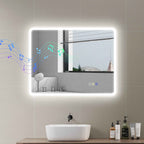 HOMCOM Bluetooth LED Bathroom Mirror, Touch Switch, Adjustable Light, 3 Colors, Anti-Fog, 70 x 90 cm, Silver