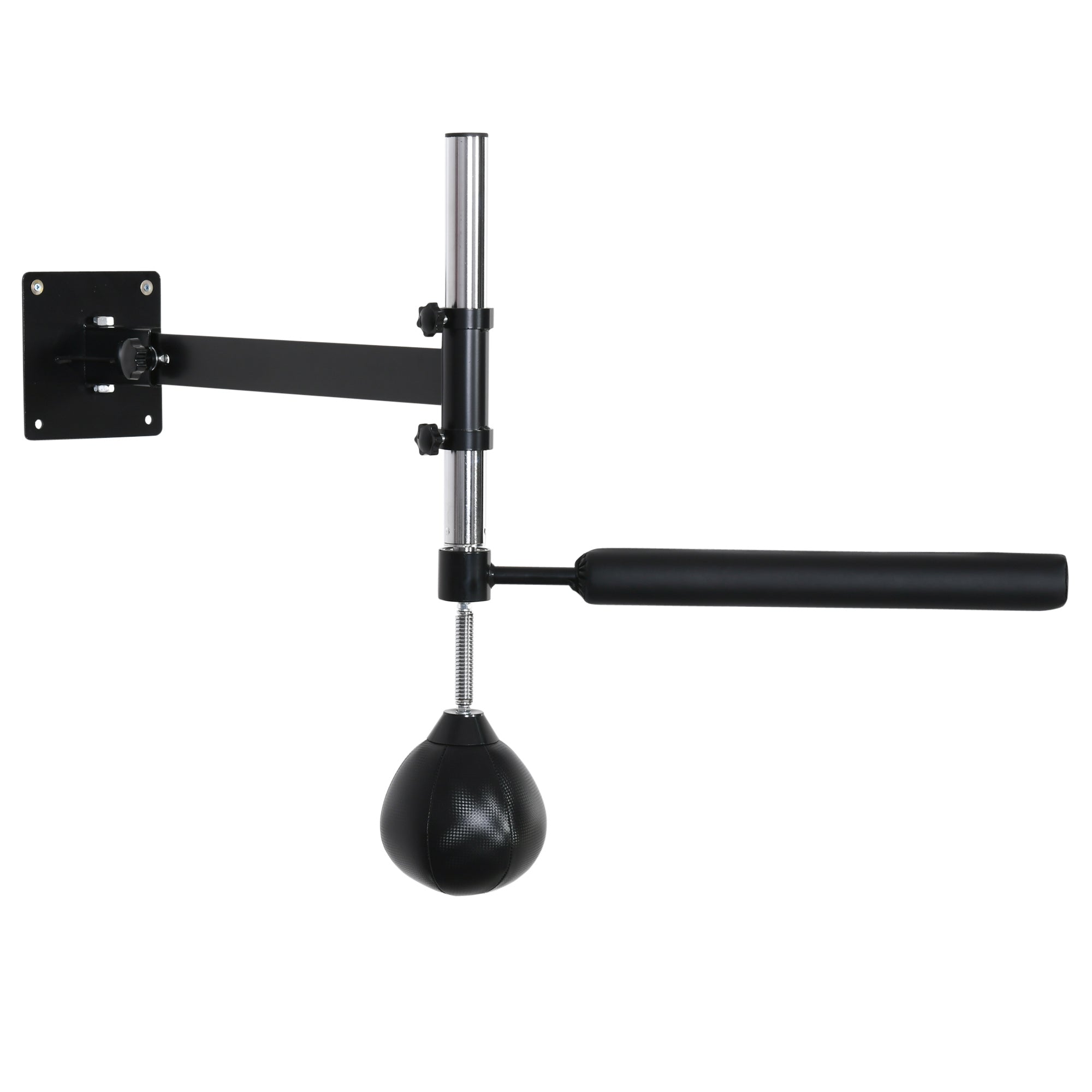 HOMCOM Wall-mounted Speed Bag for Boxing and MMA with Adjustable Height with Pole, in Steel and PU, 79x72x20 cm, Black - Borgè