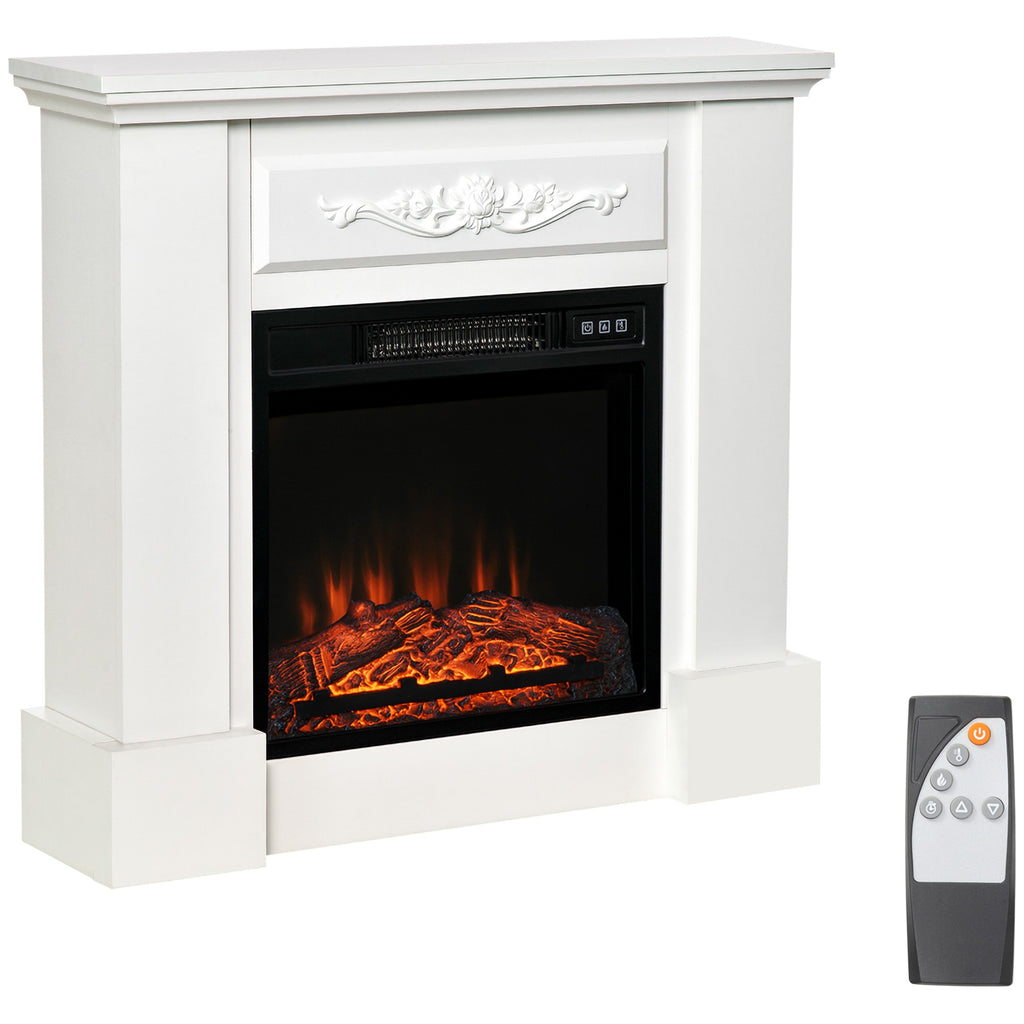 1800W Electric Fireplace with Flame Effect, Remote Control, Timer and Adjustable Temperature, White