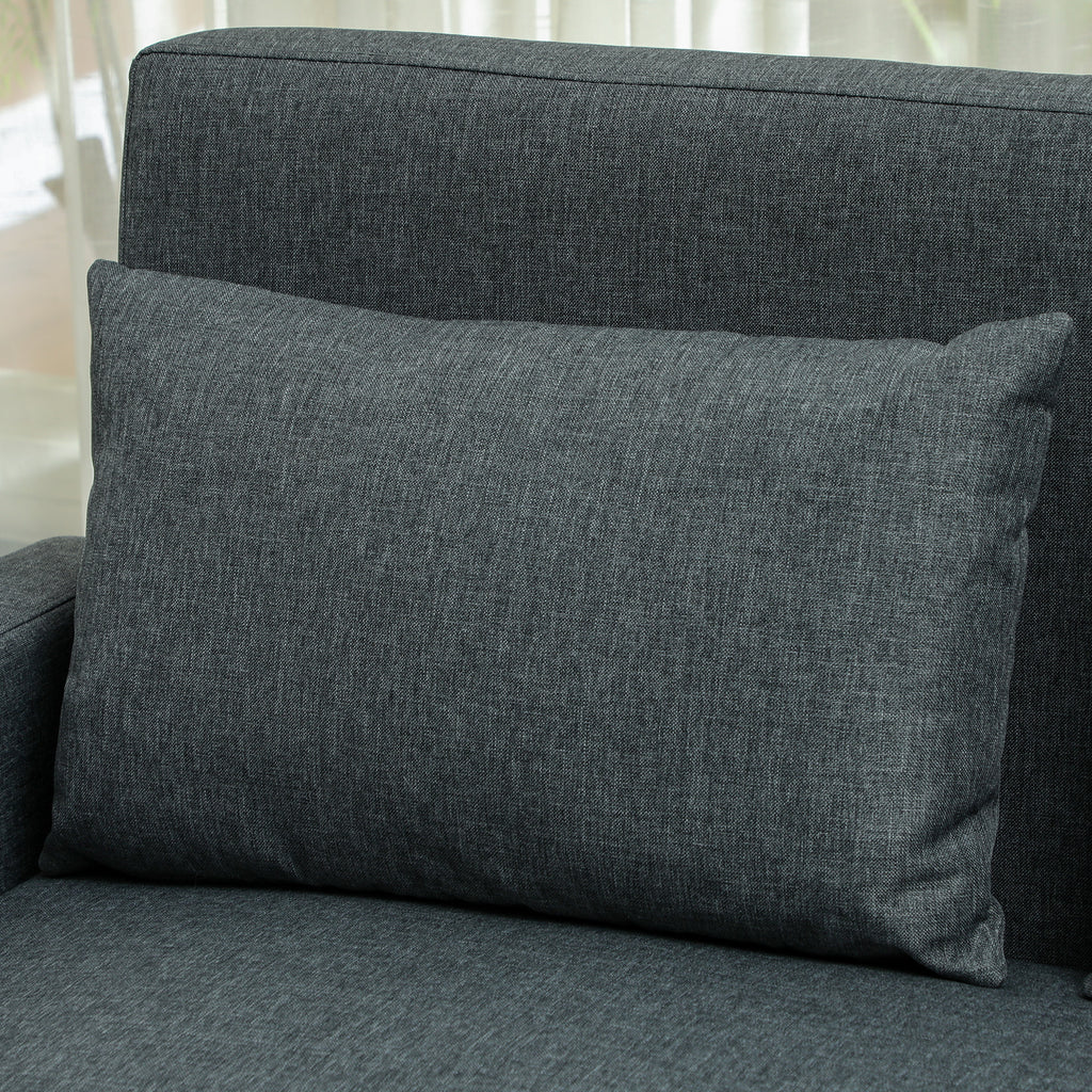 HOMCOM 2-Seater Sofa with Storage Space and Cushions, in Linen and Wood Effect Fabric, 135x72x84 cm, Dark Grey