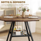 4-Seater Dining Table, 100cm Round, Industrial Kitchen, Storage Shelf, Rustic Brown.
