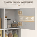 Wooden Pantry Cabinet with Drawer, 4 Cabinets and 3 Open Shelves, 80x35x180 cm, White
