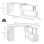 Homcom Modern Angular Wooden Desk with drawer, locker and shelves, office furniture and home, white - Borgè