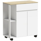 Kitchen Trolley with Drawer, Cabinet and 2 Side Shelves, Wooden, 78x39.5x88.5 cm, White and Oak