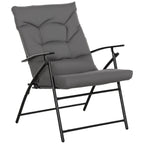 Folding Reclining Camping Chair with Removable Cushion, Metal and Fabric, Grey
