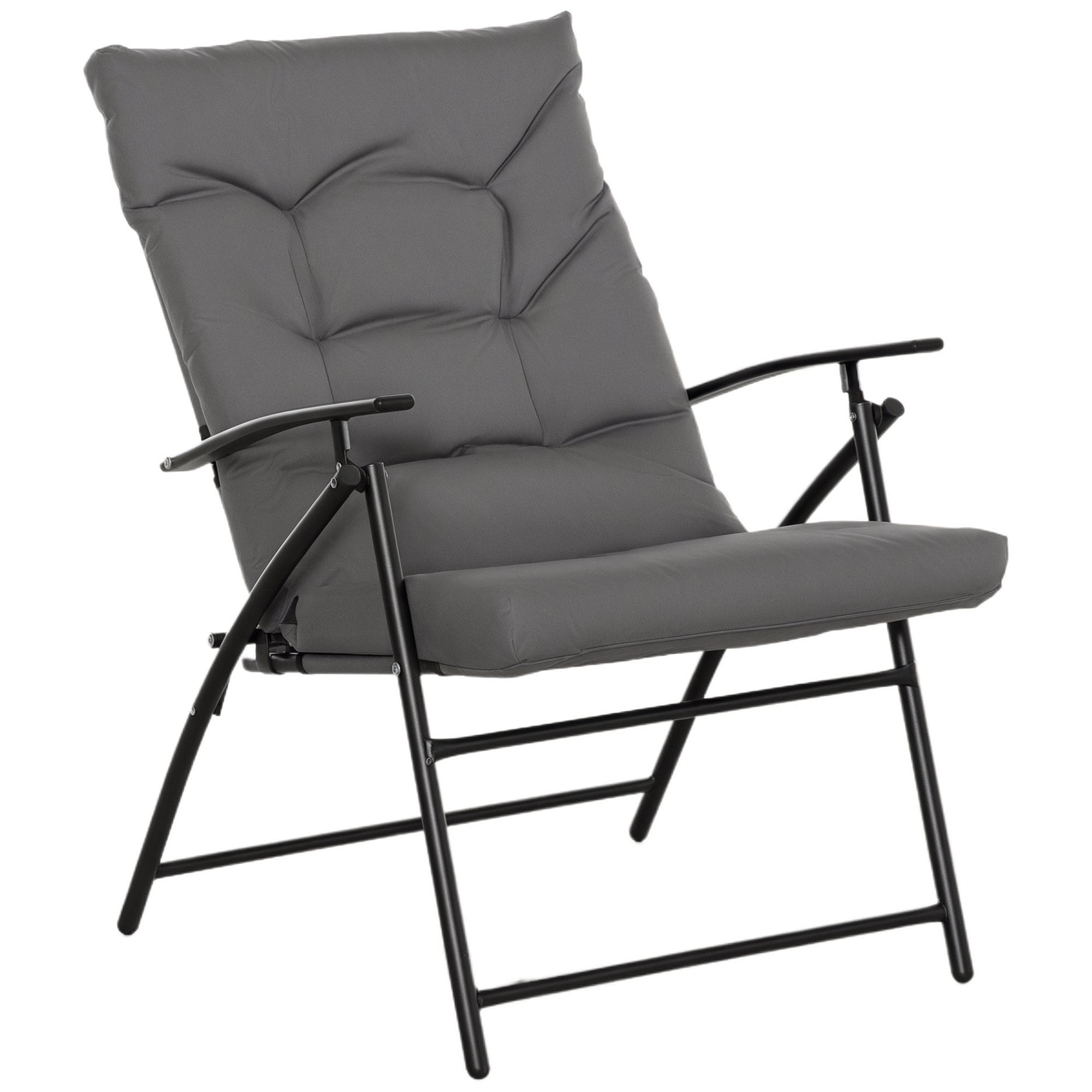 Folding Reclining Camping Chair with Removable Cushion, Metal and Fabric, Grey