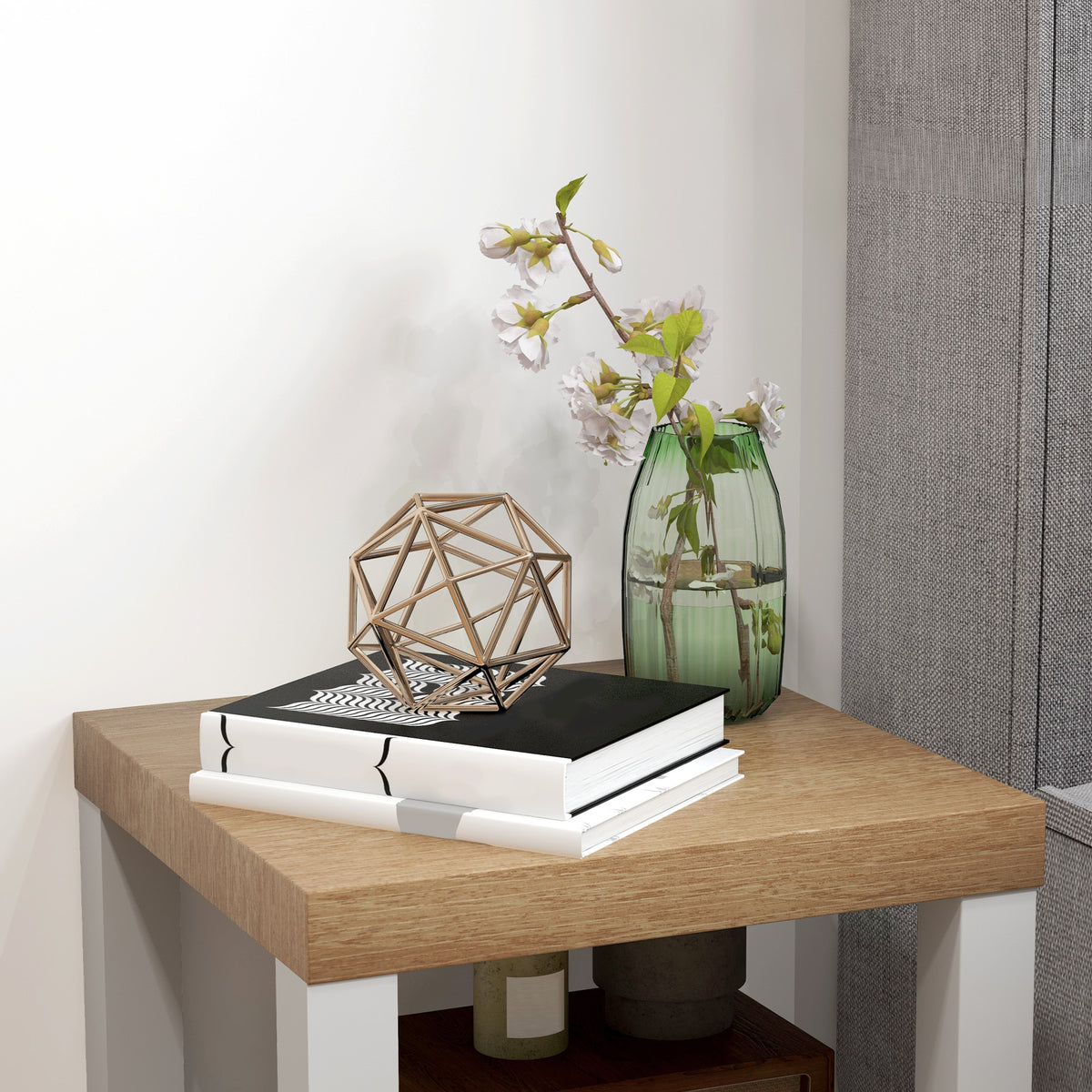 HOMCOM Coffee Table with Castors and Open Shelf, for Sofa, Bedroom or Living Room, 40x40x40 cm, Natural Wood and White