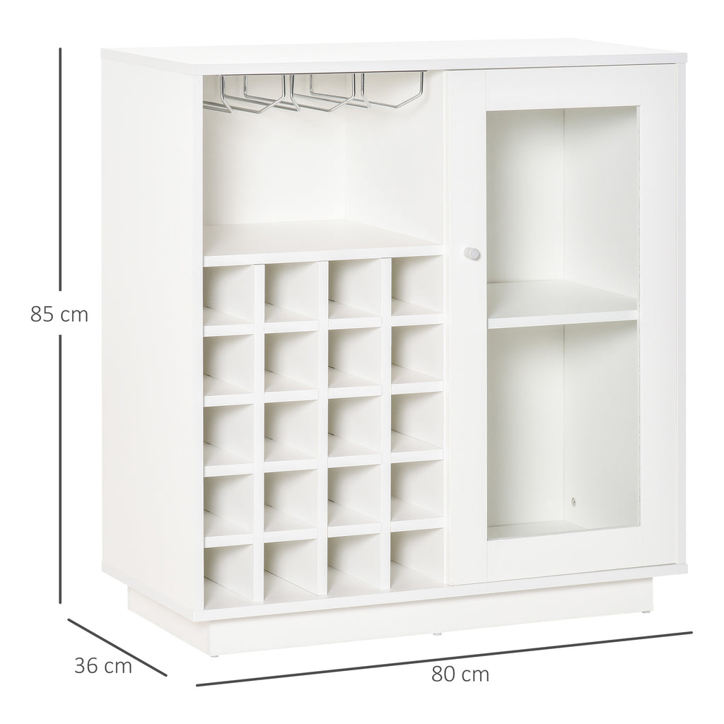 Wine Bottle Holder Cabinet with Glass Holder and Cabinet, Capacity 20 Bottles, 80x36x85 cm, White