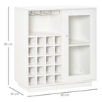 Wine Bottle Holder Cabinet with Glass Holder and Cabinet, Capacity 20 Bottles, 80x36x85 cm, White