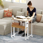 HOMCOM Space-Saving Folding Desk with Drop-Leaf Top, Storage Pocket, and Wheels, Natural Wood