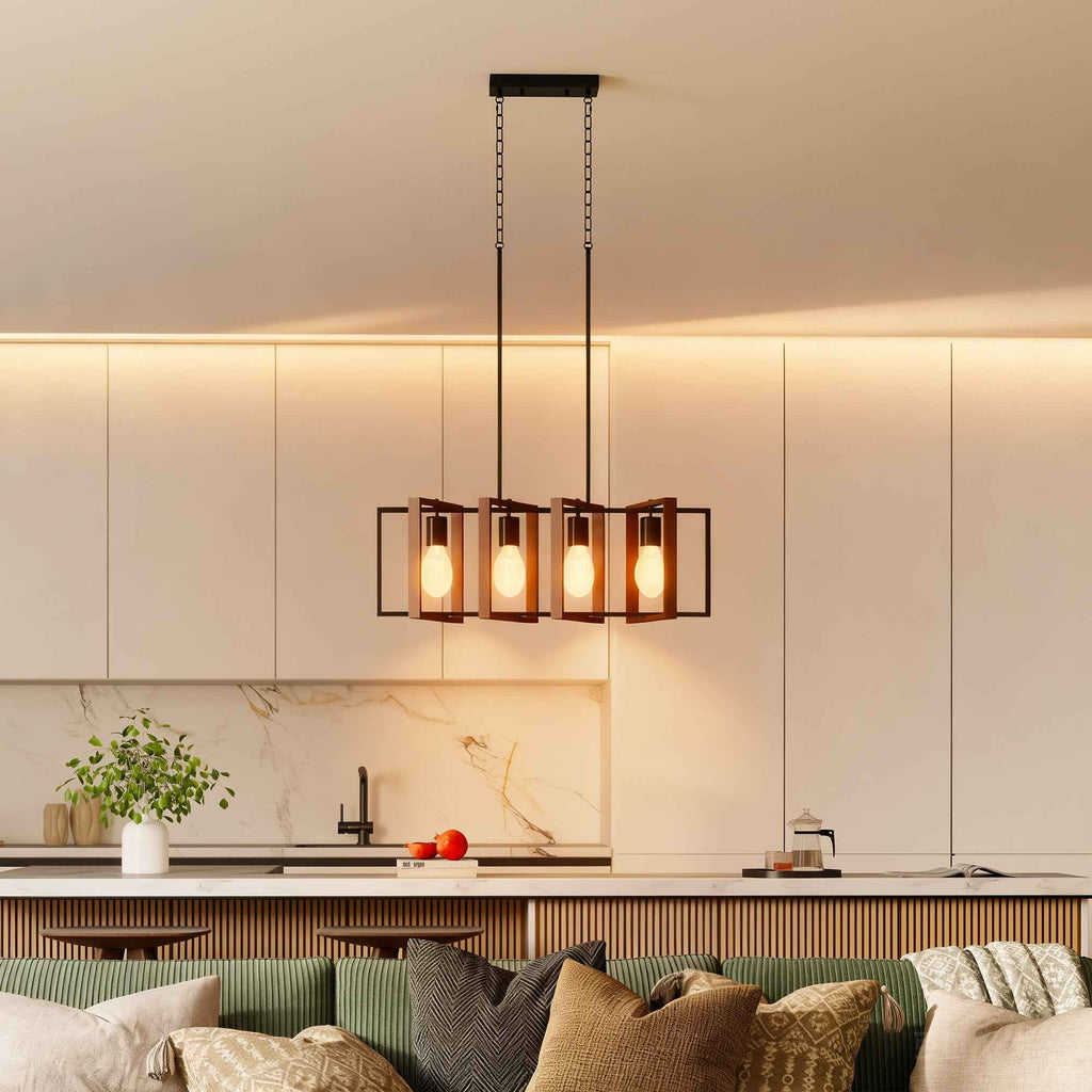 HOMCOM Rustic Pendant Light with 4 Rotatable Frames and Adjustable Chain, 80x21x90-130 cm, Black and Brown