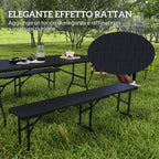 3-Piece Foldable Picnic Set with Table and 2 Benches in HDPE and Metal, Black
