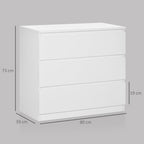Modern 3-Drawer Chest of Drawers Without Handles for Bedroom and Living Room, 80x39x73 cm, White