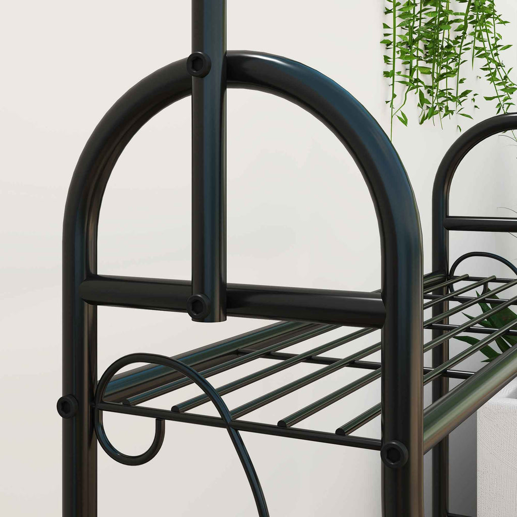 Outsunny 3-Tier Plant Stand with 3 Hooks, Metal, 162x221.5x163 cm, Black