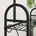 Outsunny 3-Tier Plant Stand with 3 Hooks, Metal, 162x221.5x163 cm, Black
