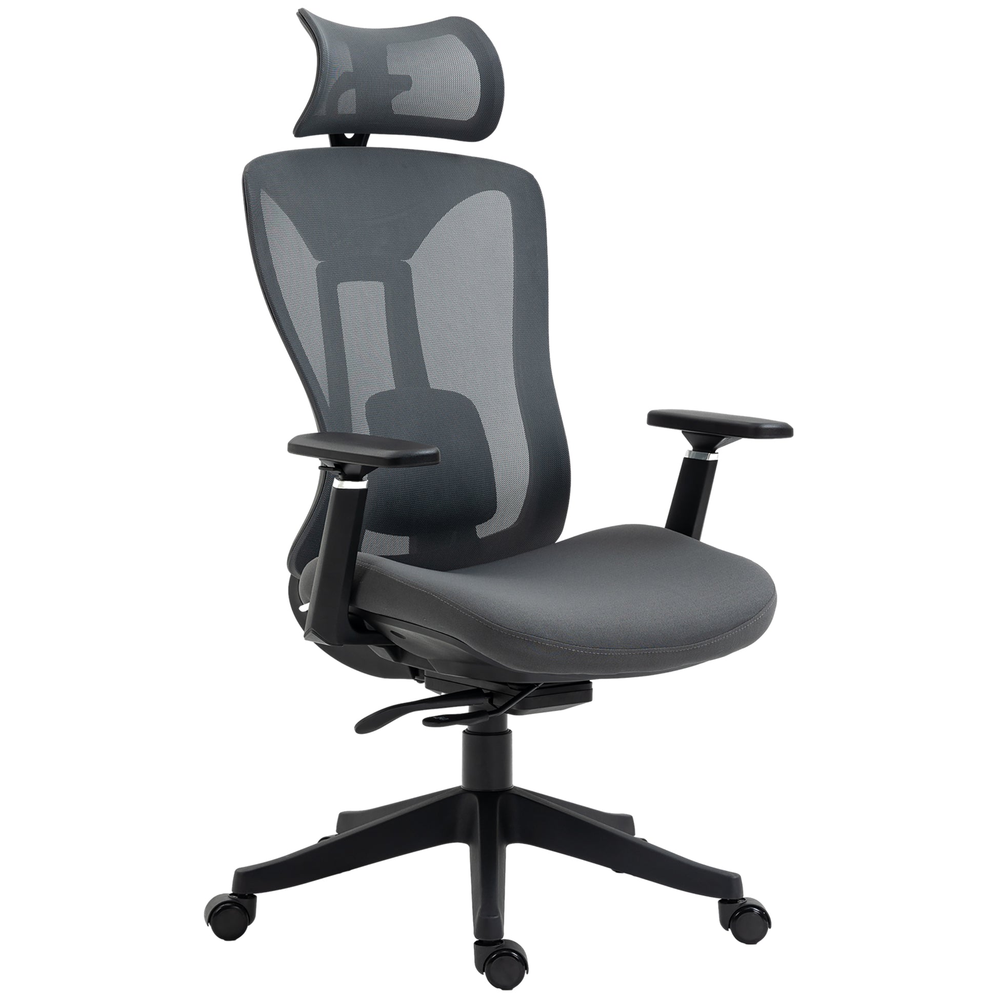 Reclinable office chair with headrest, lumbar support and adjustable height, gray - Borgè