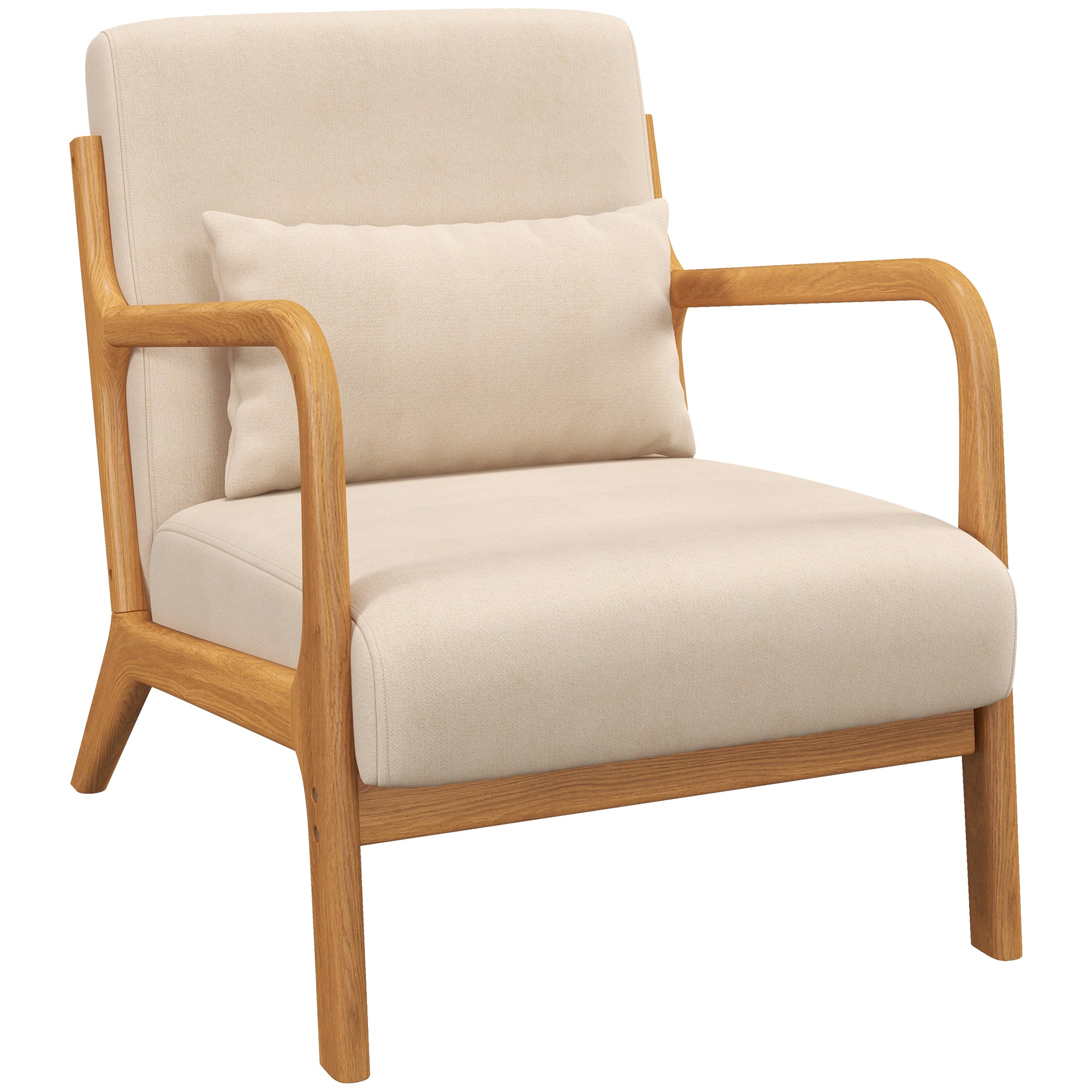 Velvet Armchair with Wooden Frame, S-Spring Padding and Cushion, 61x78x76 cm, Beige
