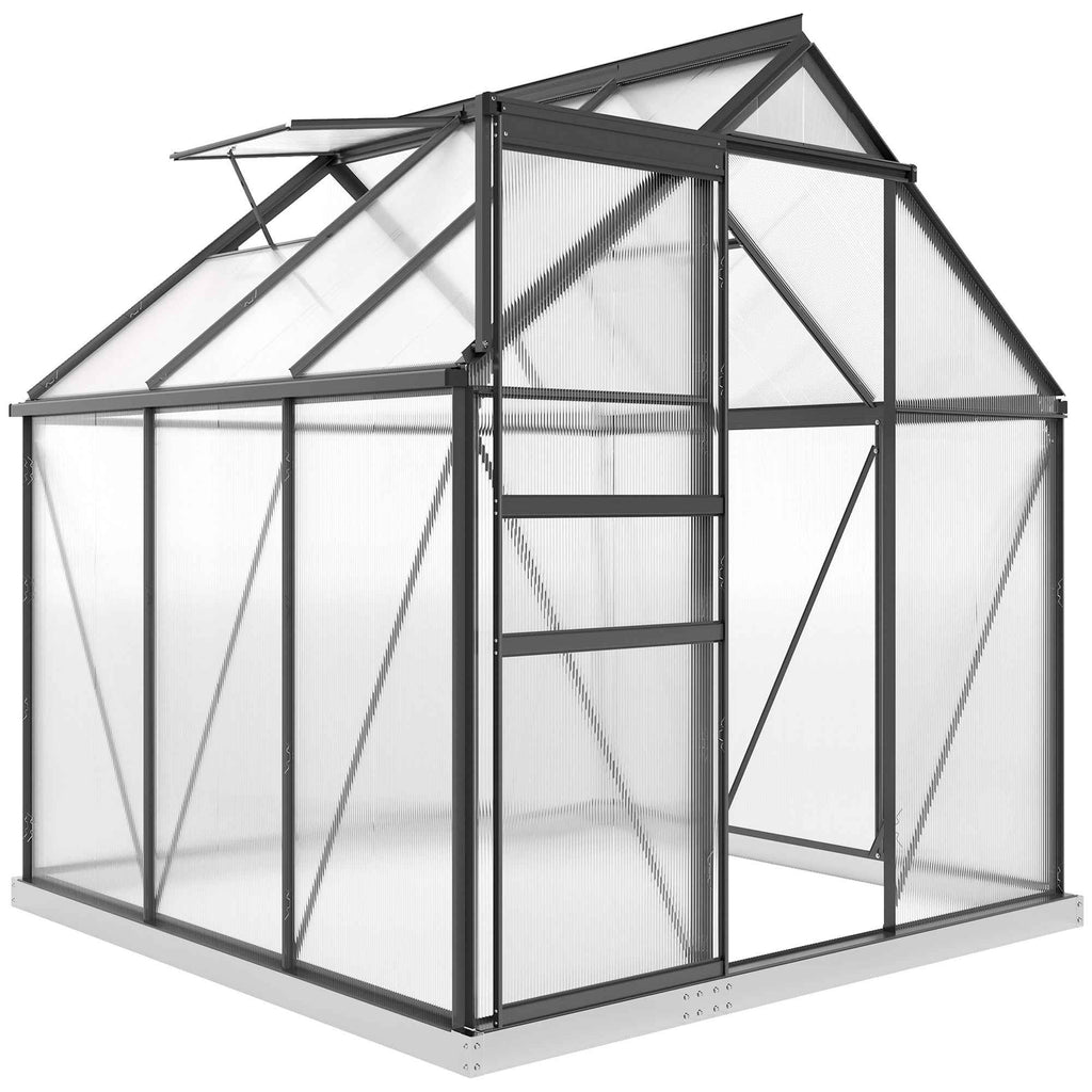 Outsunny 3.6-Inch Polycarbonate and Aluminum Greenhouse with Hinged Door and Roof Window, Gray