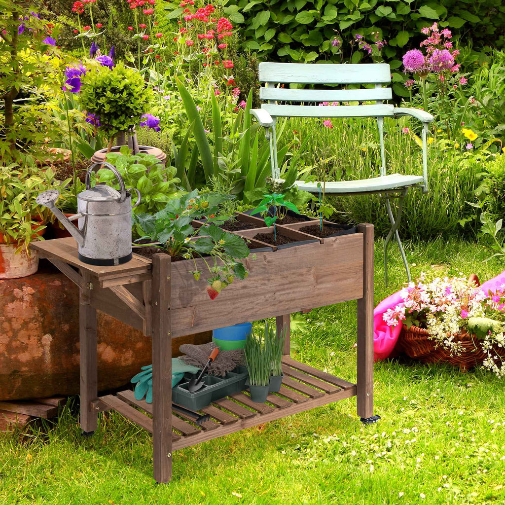 Outsunny 8-Pot Outdoor Planter with Side and Bottom Shelf, Fir Wood, 123x54x87 cm