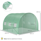 Outsunny PE Greenhouse Cover with 6 Windows, Roll-Up Door and Buried Edges, 3x3x2 m, Green