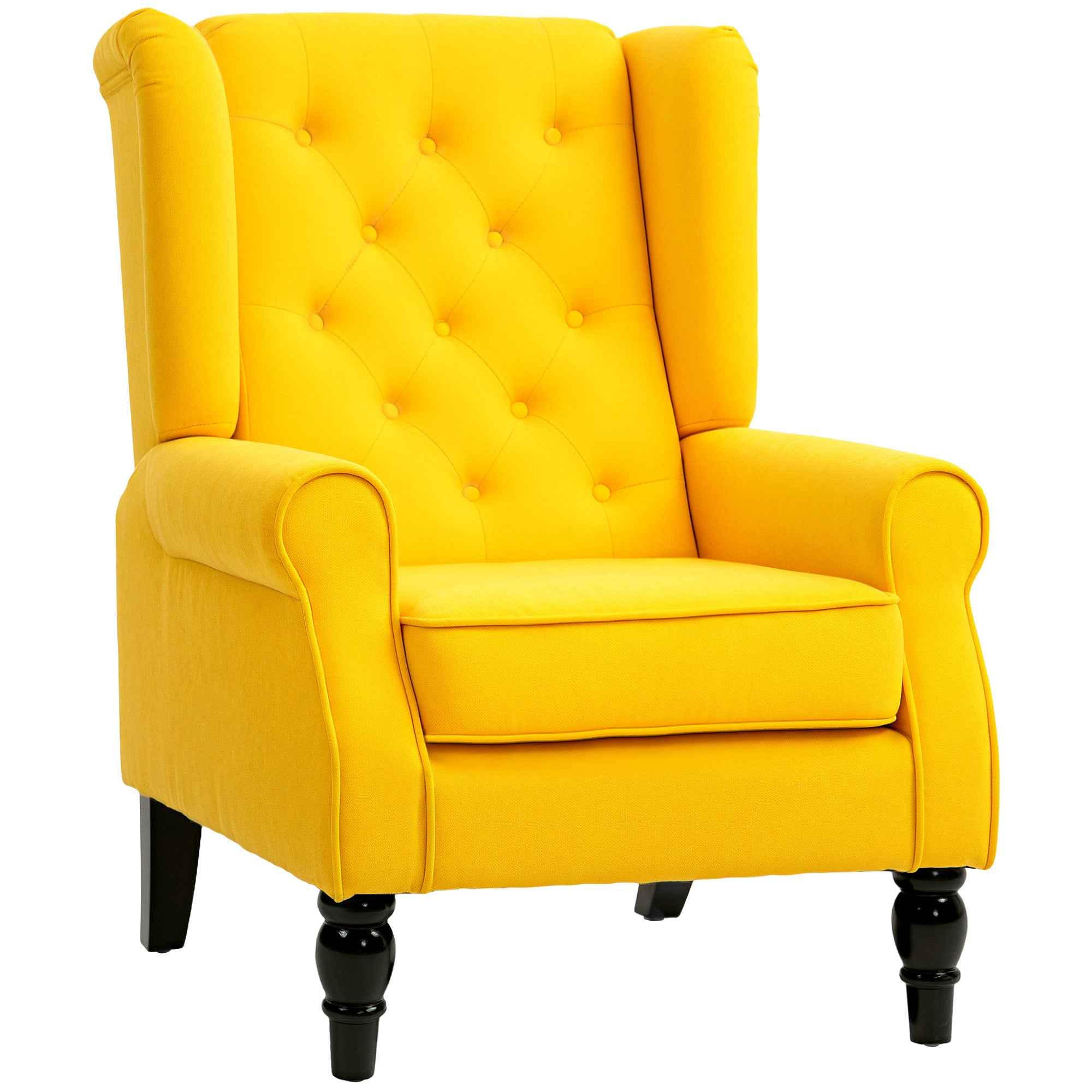 HOMCOM French Style Bedroom Armchair with Wide Seat and Wooden Legs for Living Room and Office, Yellow