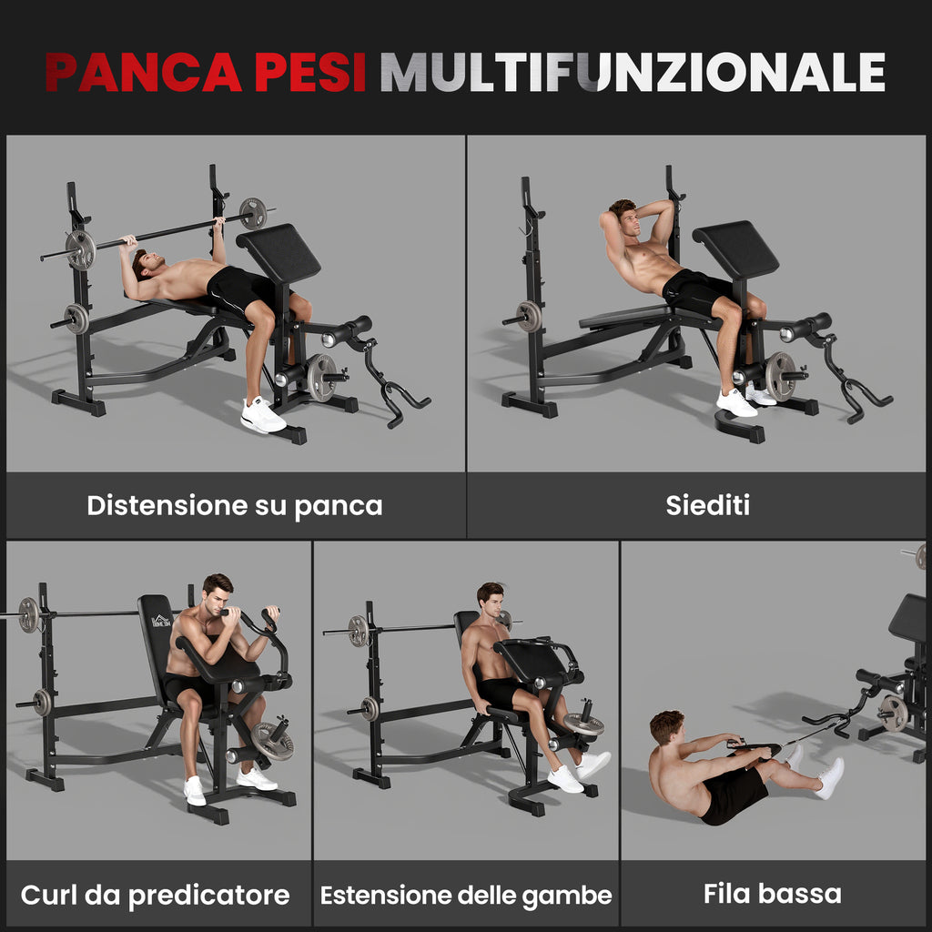 HOMCOM Adjustable Multifunctional Weight Bench with Barbell Rack, Steel and PU, 73.5x55x46-53.5 cm, Grey and Black