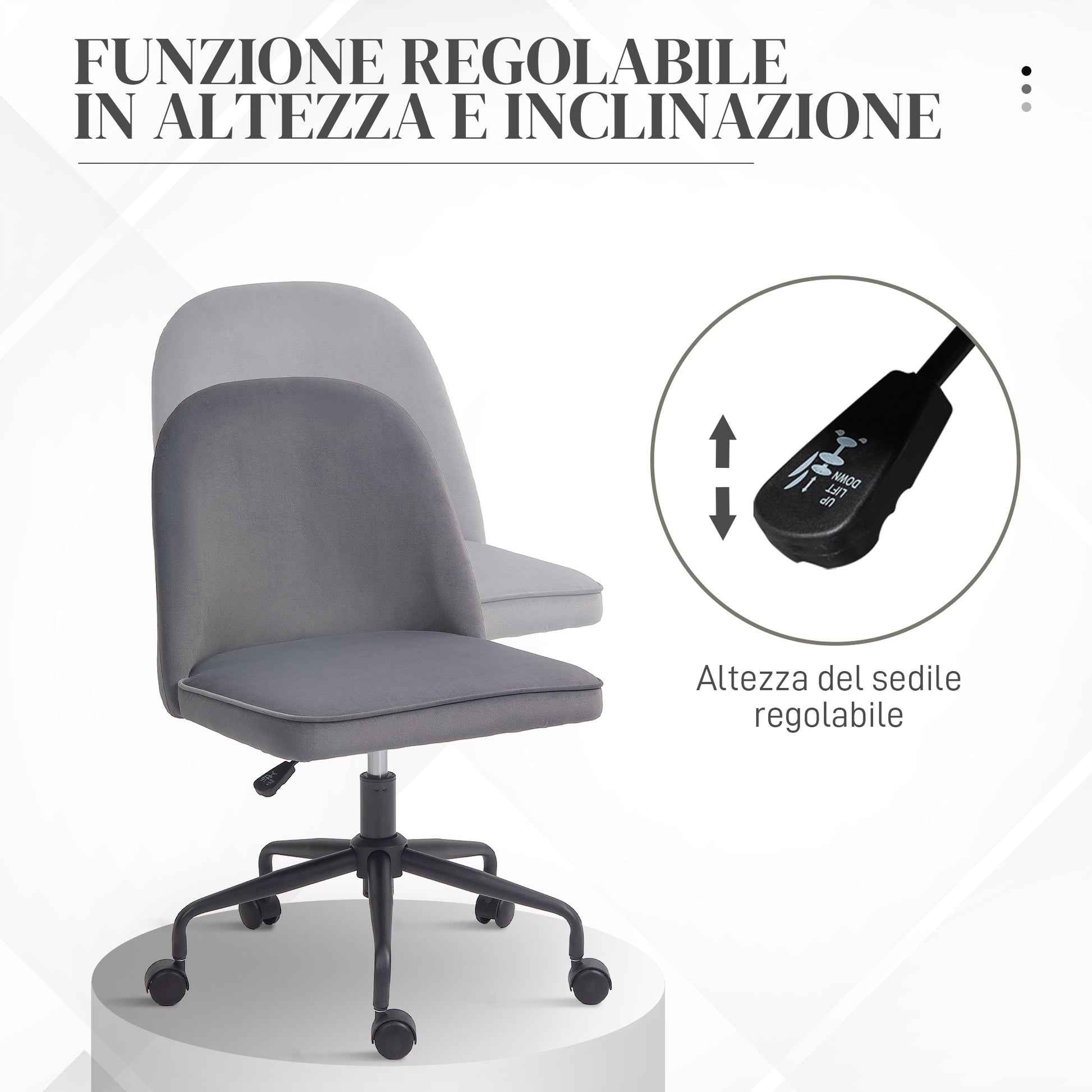 HOMCOM Office Chair with Adjustable Height and Rocking Function, Velvet Fabric Cover, Gray - Borgè