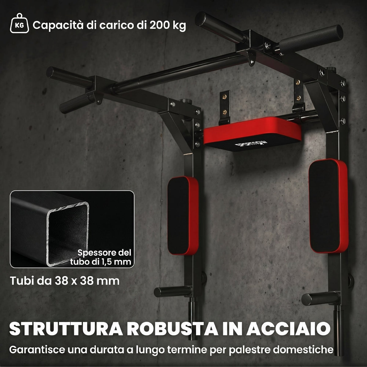 SPORTNOW 2-in-1 Wall Station, Pull-Ups and Dips, 200 kg, Red
