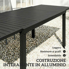 Outsunny Extendable Garden Table for 6-8 People, Aluminum with Slatted Top, Black