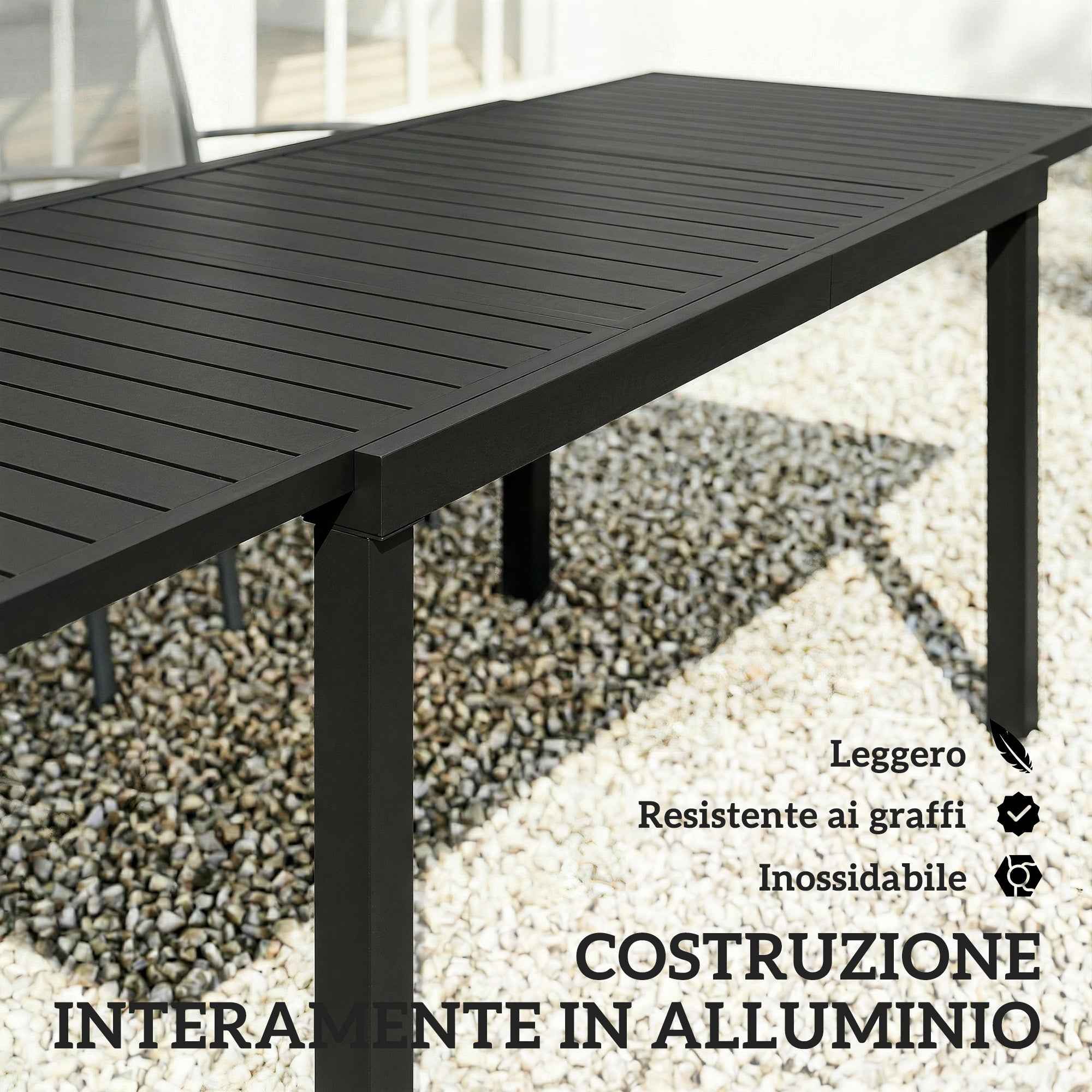 Outsunny Extendable Garden Table for 6-8 People, Aluminum with Slatted Top, Black