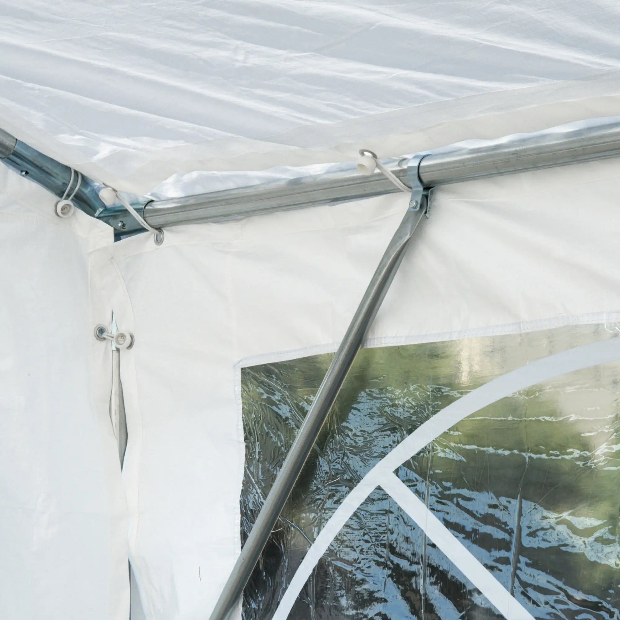 8x4m Steel Garden Gazebo with Removable Walls and Clear Windows, White - Borge' Group Limited