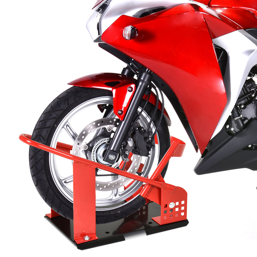 HOMCOM Metal Front Motorcycle Lift Stand for up to 450kg with Pre-Drilled Sections, 27.5x51-69x34 cm