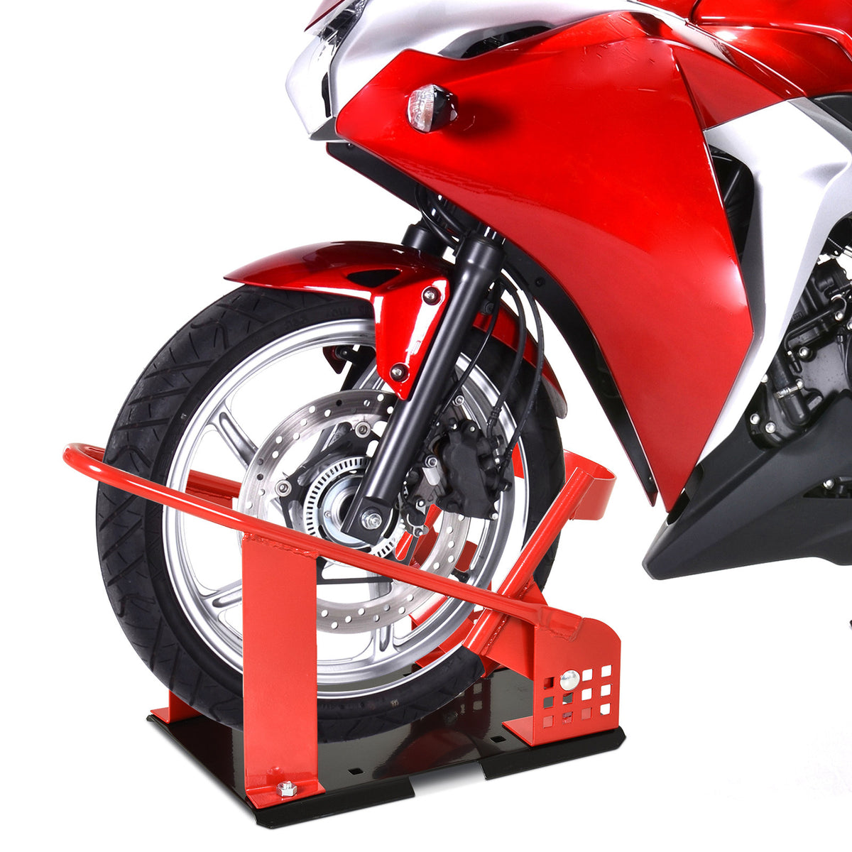HOMCOM Metal Front Motorcycle Lift Stand for up to 450kg with Pre-Drilled Sections, 27.5x51-69x34 cm