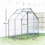 Outsunny Polycarbonate and Aluminum Greenhouse with Hinged Door and Roof Window, 192.5x131x200 cm, Silver