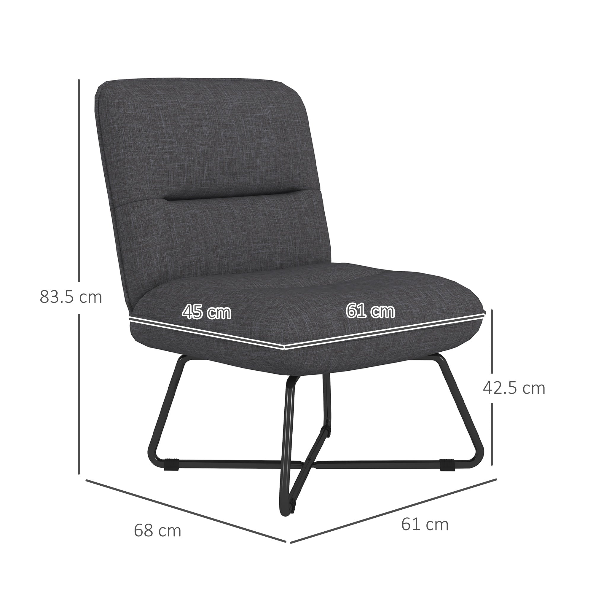 Modern Armchair with Steel Base and Fabric Upholstery, 61x68x83.5cm, Dark Grey