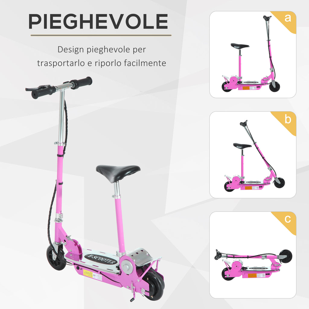Folding Electric Scooter with Saddle, 2 Wheels and Adjustable Handlebar, Children 7-12 Years, 75x37x98cm, Pink