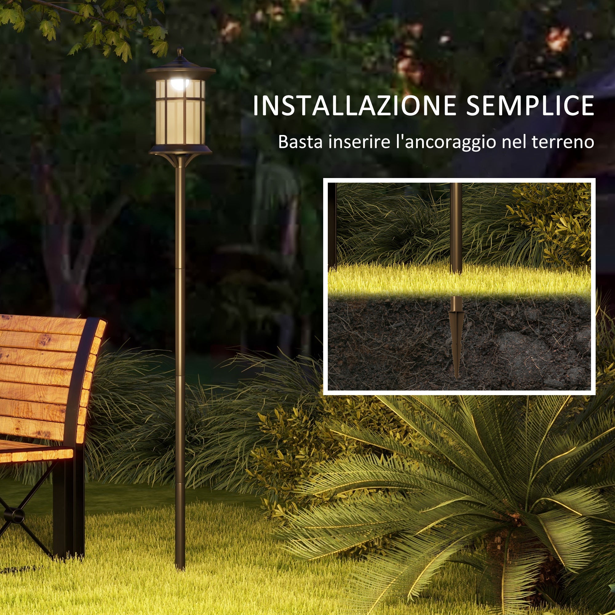 Outsunny Solar Garden Lamp 184cm High with Cold White LED Light and IP44, Black - Borgè