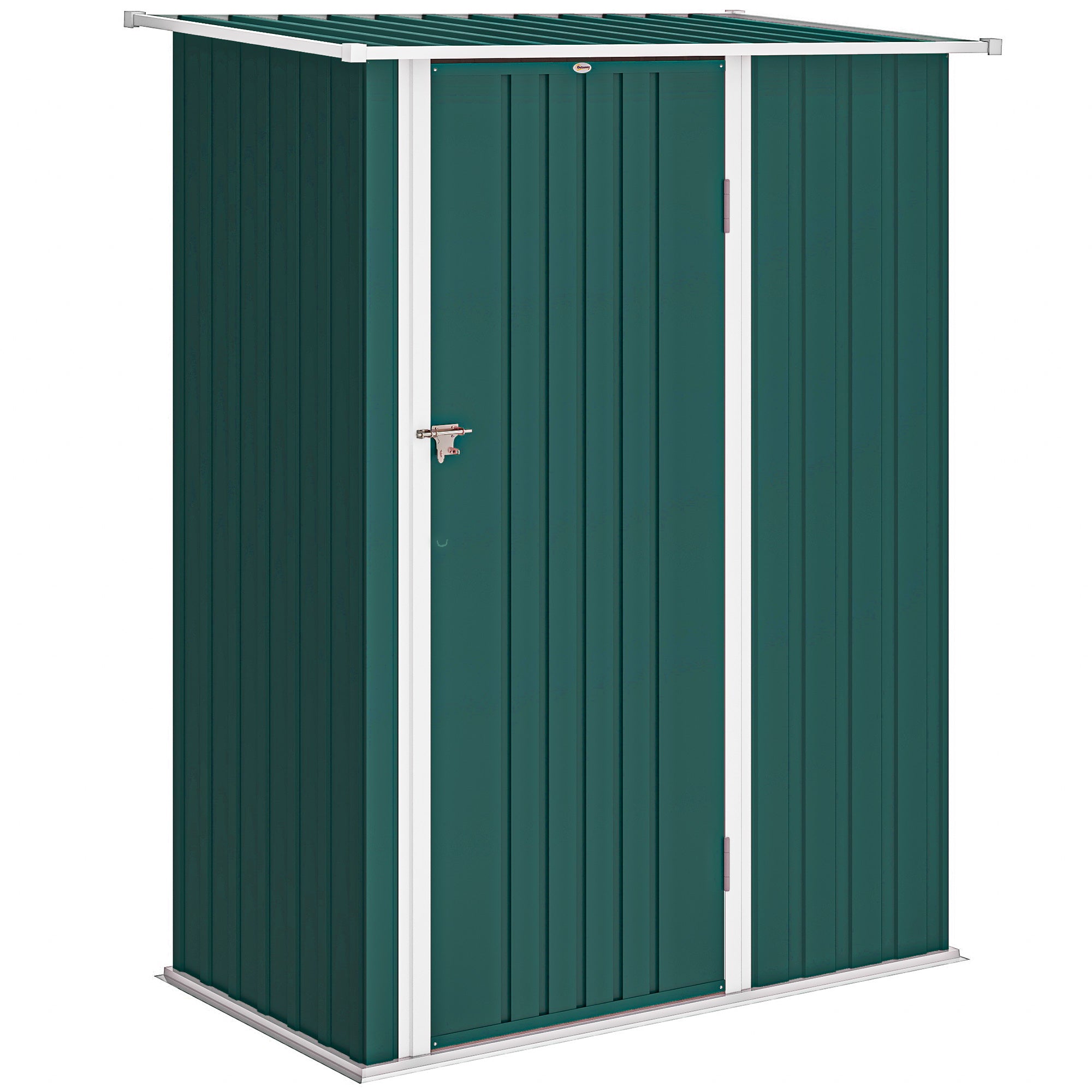 Outsunny Metal Tool Shed with Sloped Roof and Lockable Door, 142x86x189 cm, Green